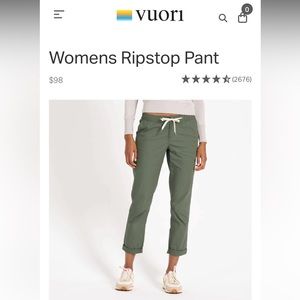 Vuori Ripstop Pants in Army Green